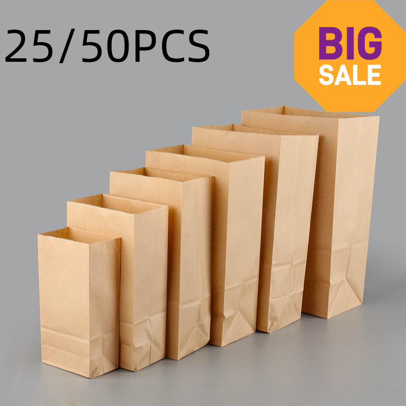 Zebra Food Storage - 25/50 adet Kahverengi Kraft Kağıt Torbalar