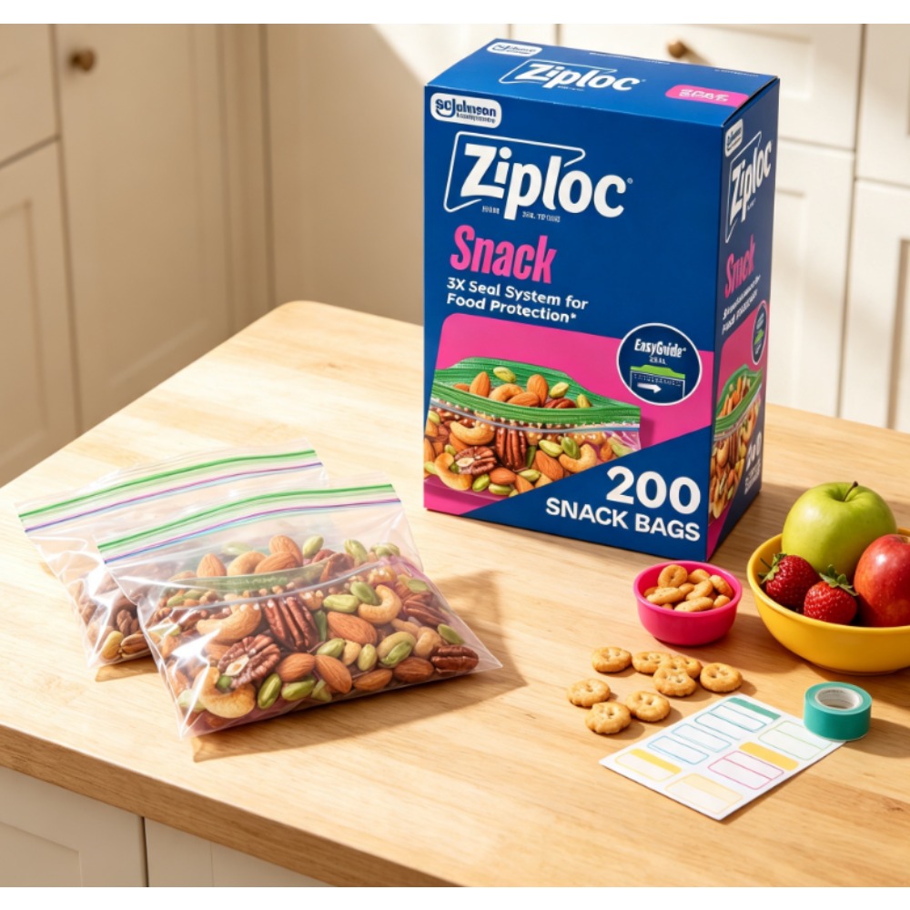 Food Storage Technology - Ziploc ® EasyGuide'li Marka Atıştırmalık Poşetleri
