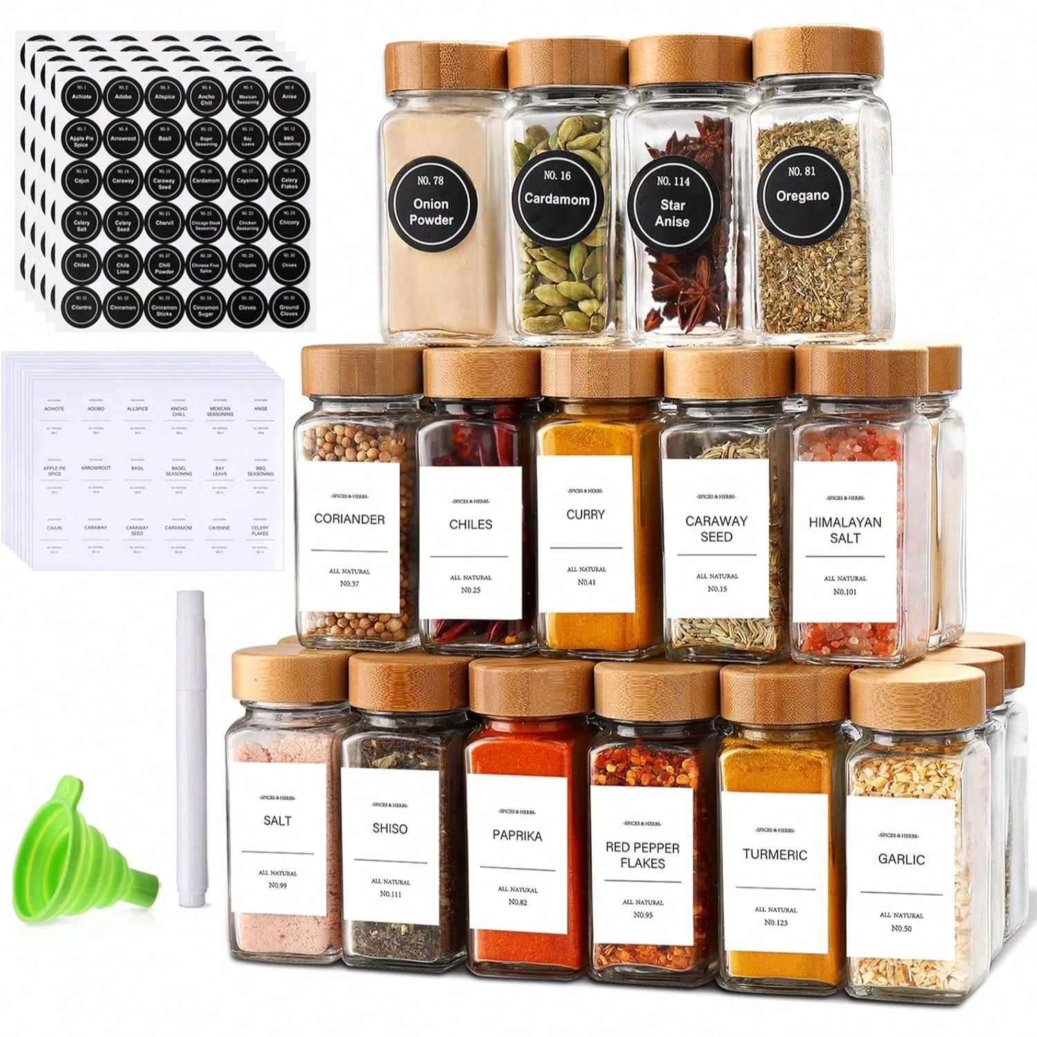 Food Storage Drawers - 12 adet kompakt bambu baharat saklama