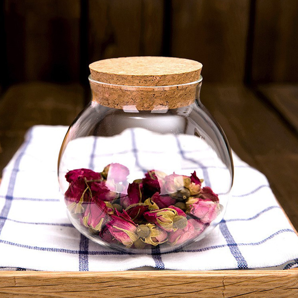 Food Storage Jar Glass - Masif Ahşap Kapaklı ve Mantar Contalı