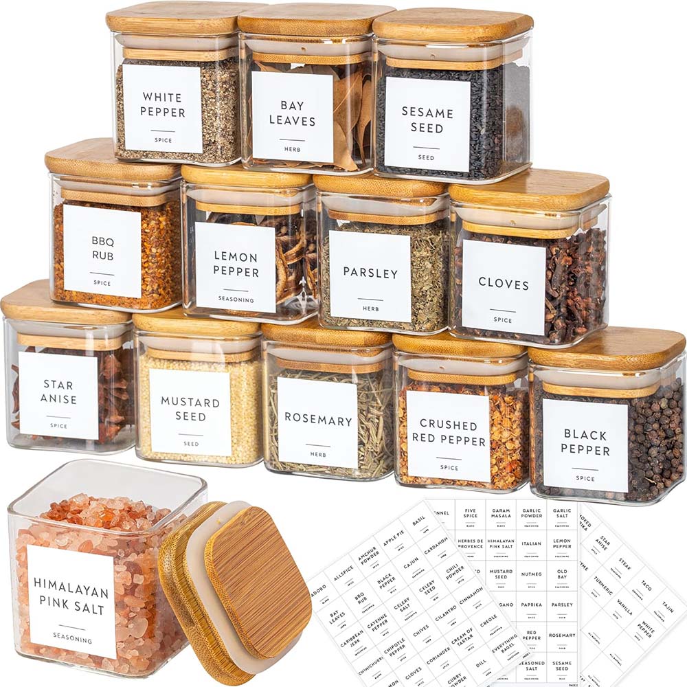 Food Storage Jars With Lids - 5oz cam kavanozlar baharat etiketleri ile