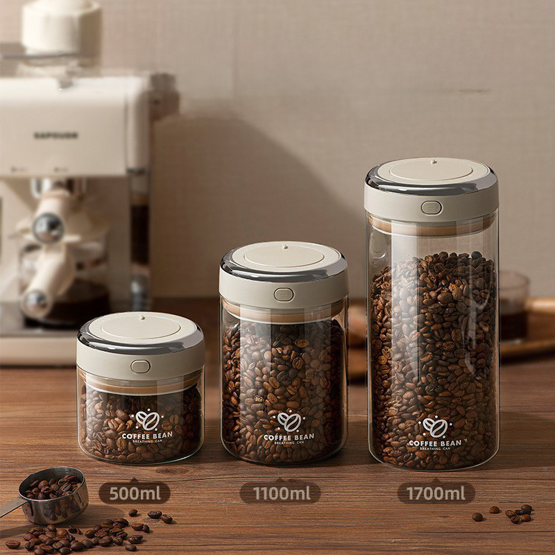 Food Storage Jar Glass - 500/1100/1700ml Kahve Çekirdekleri Vakumlu Kapalı Tank
