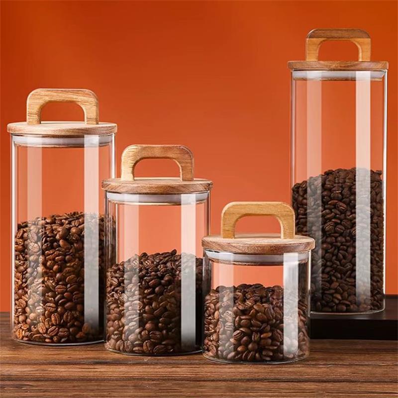 Food Storage Jar Glass - Bambu kapaklı şeffaf cam kavanoz mühürlü
