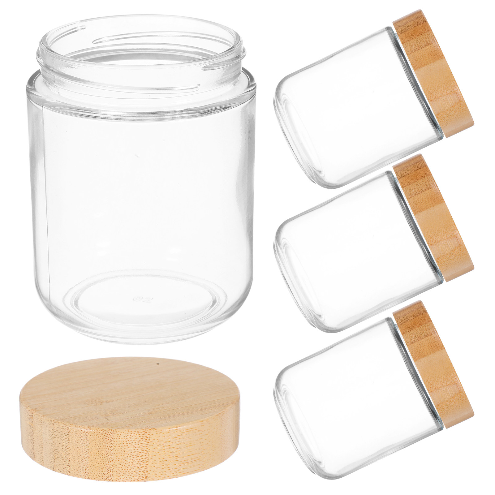 Food Storage Jar Glass - 4 Adet Şeffaf Cam Kavanoz, Bambu